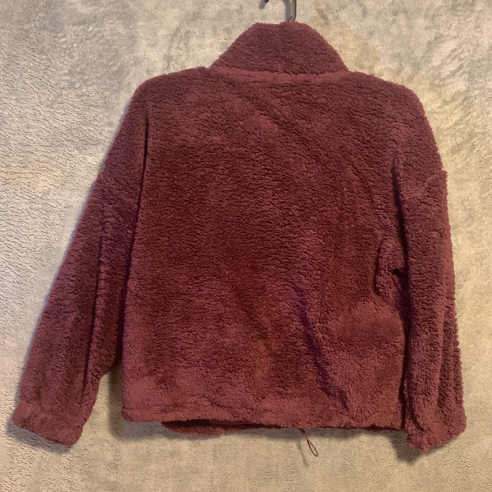 No Boundaries Womens L 12-14 Burgundy Sherpa Half Zip Pullover Cinch Hem NWT - Picture 5 of 8